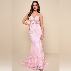 Lulu's Radiant Expectations Pink Embroidered Floral Bustier Maxi Dress